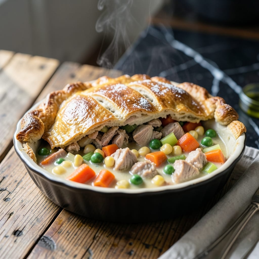 Healthy Turkey Pot Pie Recipe: Lower-Calorie Creamy Filling