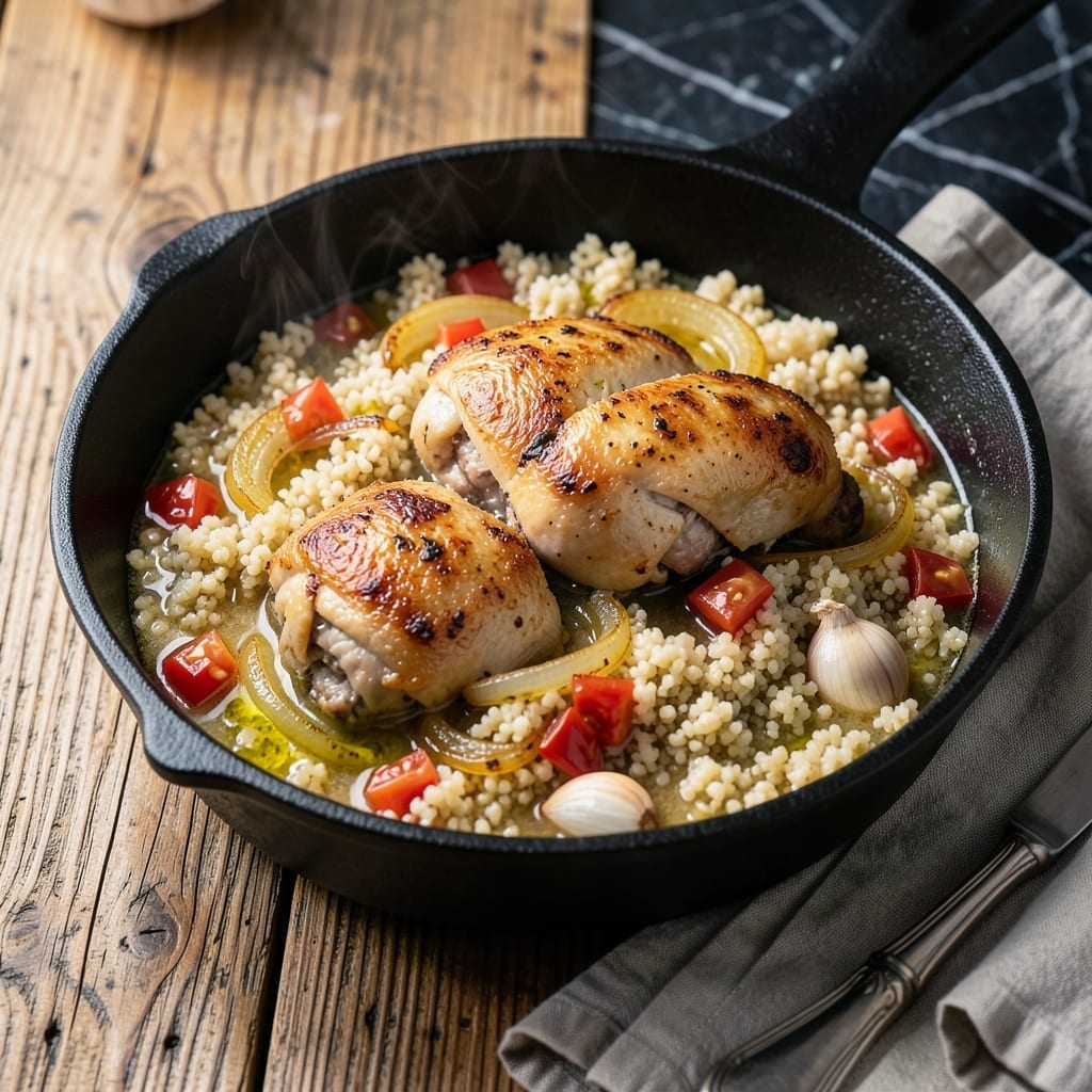 One Pot Chicken and Couscous Recipe: Mediterranean Flavor in 30 Minutes