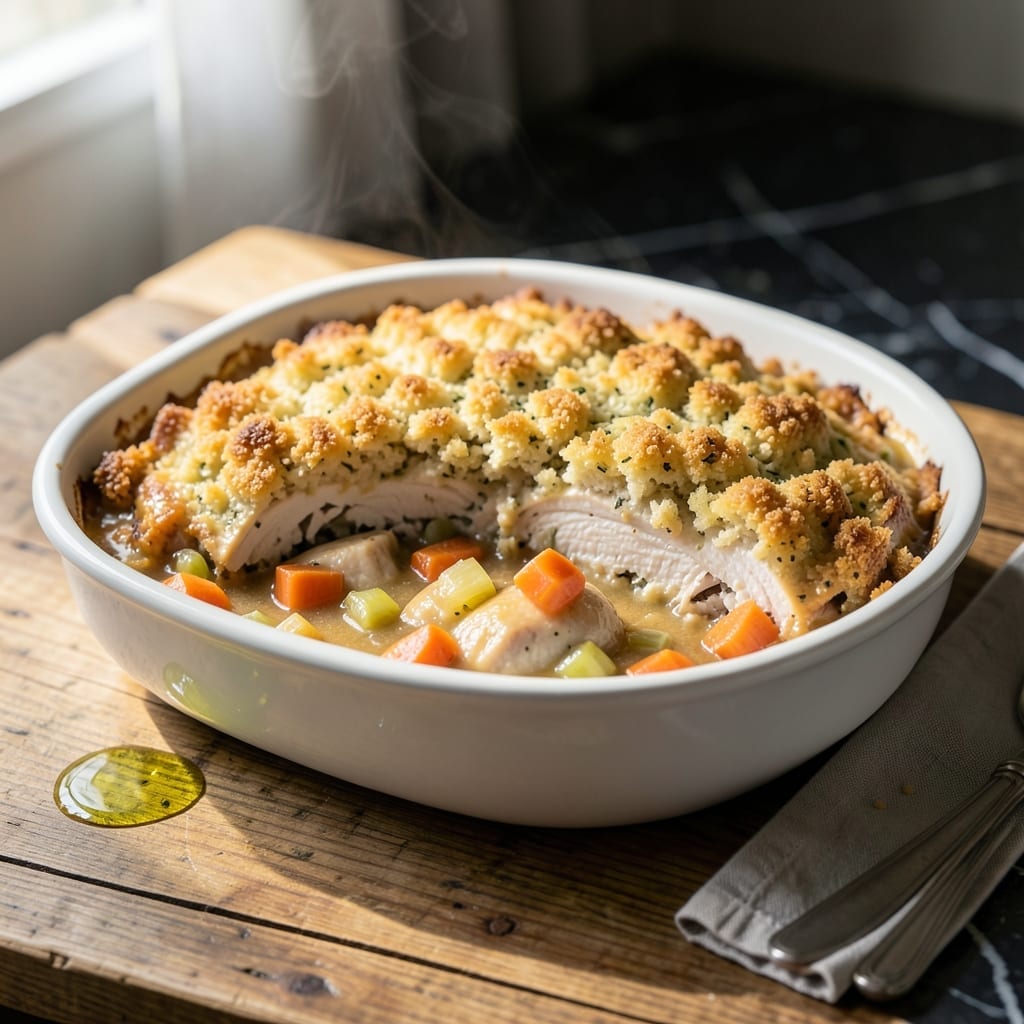 Chicken Pot Pie Recipe With Stuffing Topping: Savory Herb Filling Meets Crispy Bread Crust