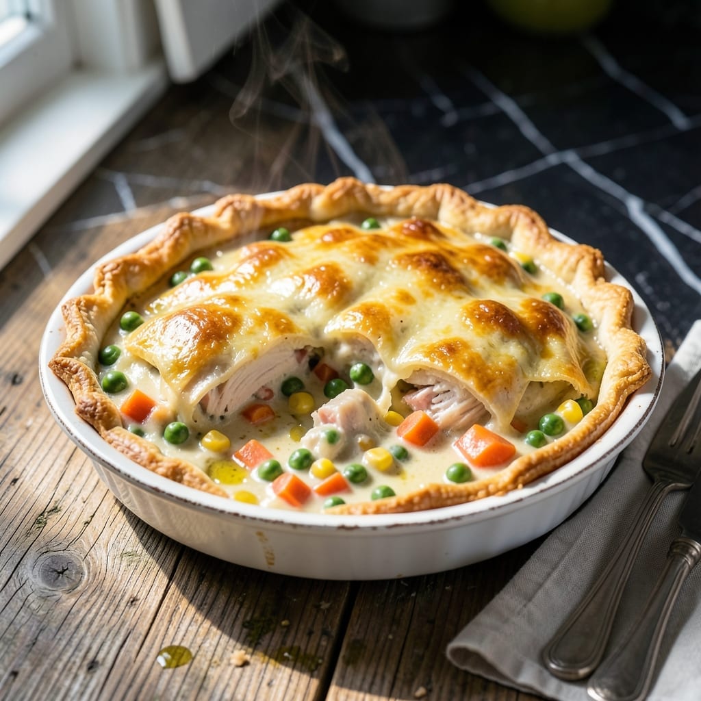 Chicken Pot Pie Recipe With Canned Veggies: Creamy Filling Under Flaky Crust