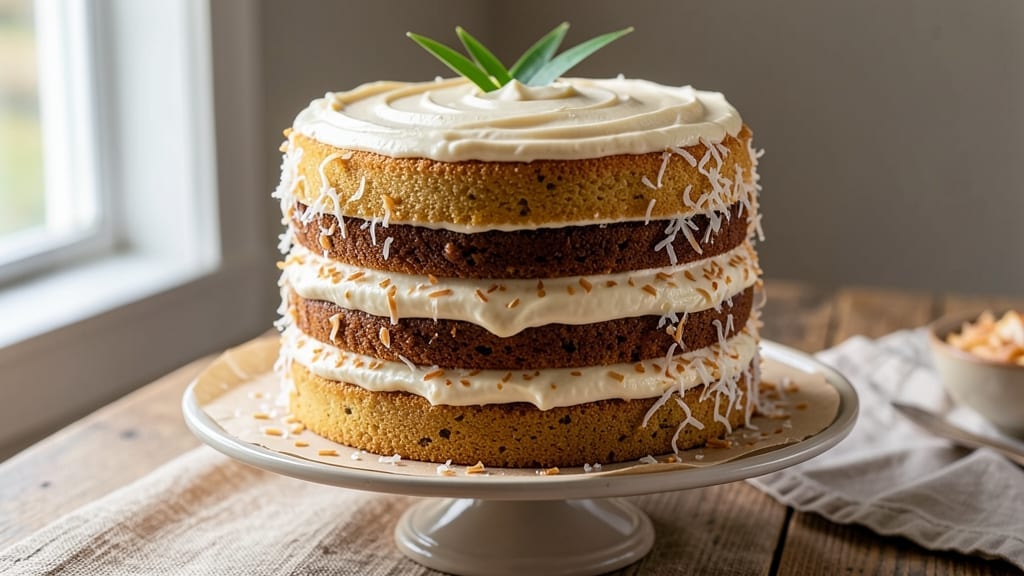 4 Layer Coconut Cake Recipe: Tropical Layers of Vanilla, Chocolate, and Cream Cheese Bliss 4 Layer Coconut Cake Recipe: Tropical Layers of Vanilla, Chocolate, and Cream Cheese Bliss