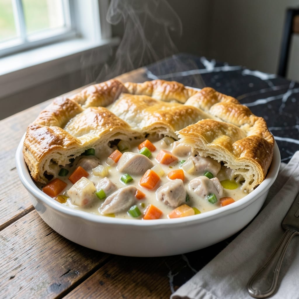 Easy Chicken Pot Pie Recipe Using Biscuits: Flaky Topping Over Savory Stew