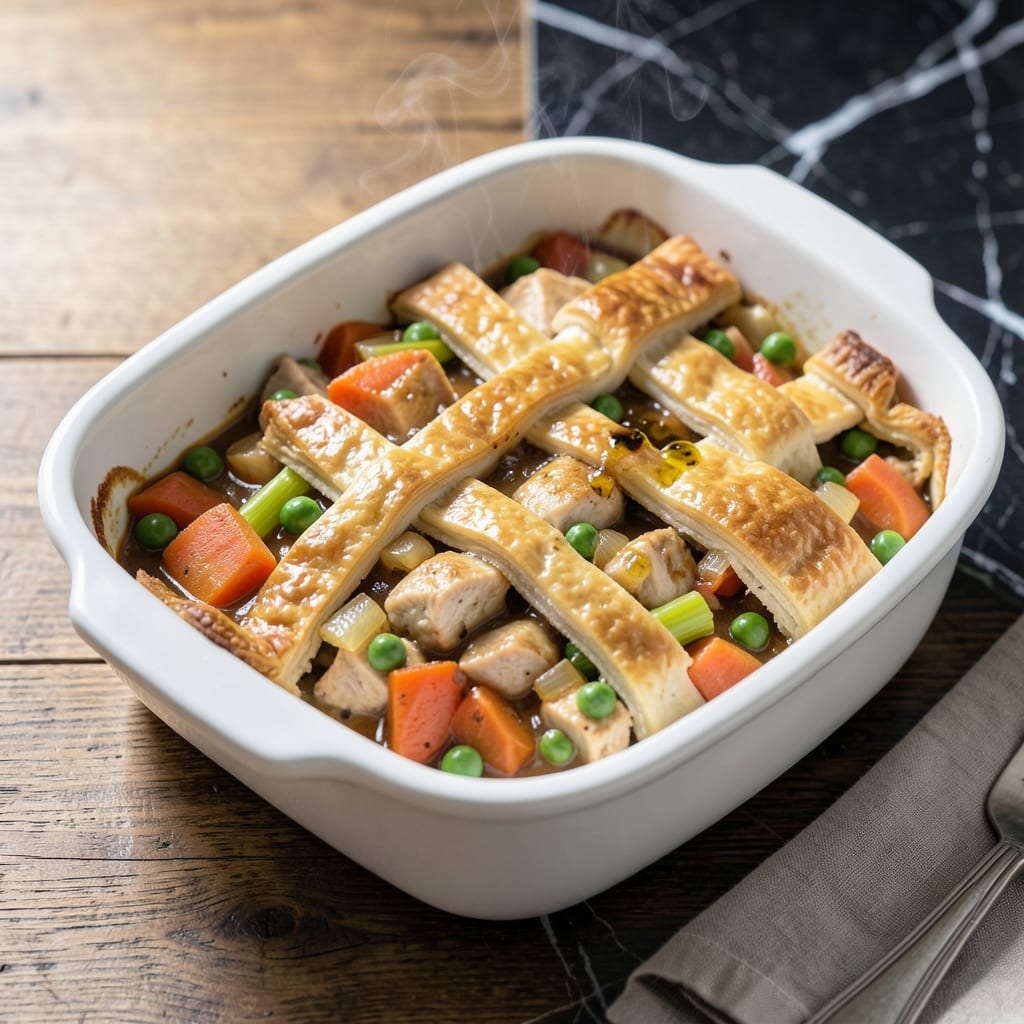 Slow Cooker Recipe for Chicken Pot Pie: Fluffy Biscuit Topping Over Creamy Herb Filling