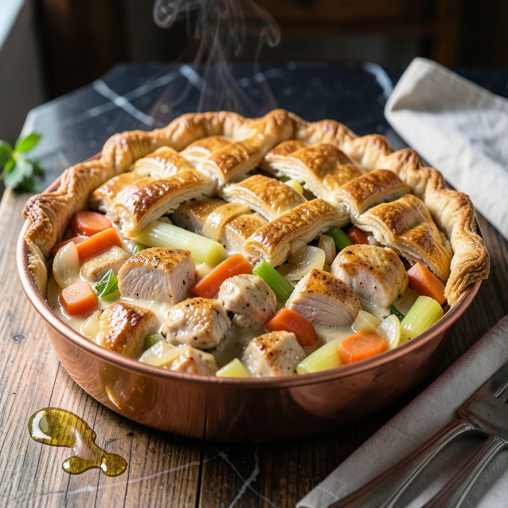 Copper Pan Chicken Pot Pie Recipe: Buttery Crust With Savory Herb Filling