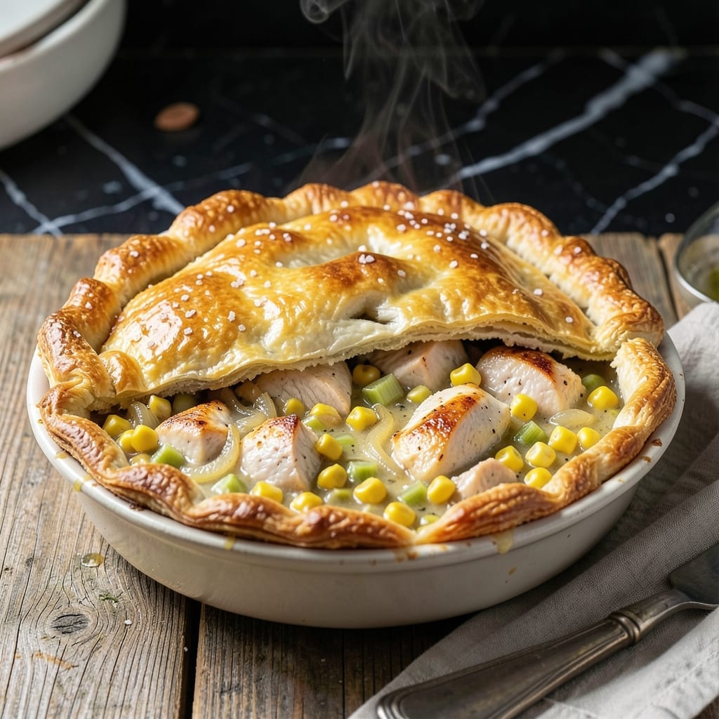 Chicken Corn Chowder Pot Pie Recipe: Golden Crust Over Creamy Farmhouse Filling Chicken Corn Chowder Pot Pie Recipe: Golden Crust Over Creamy Farmhouse Filling