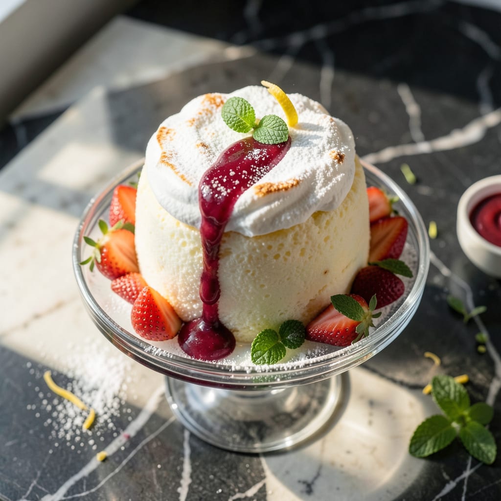 Fat Free Angel Food Cake Recipe: Cloud Like Texture Without the Butter illustration with key details
