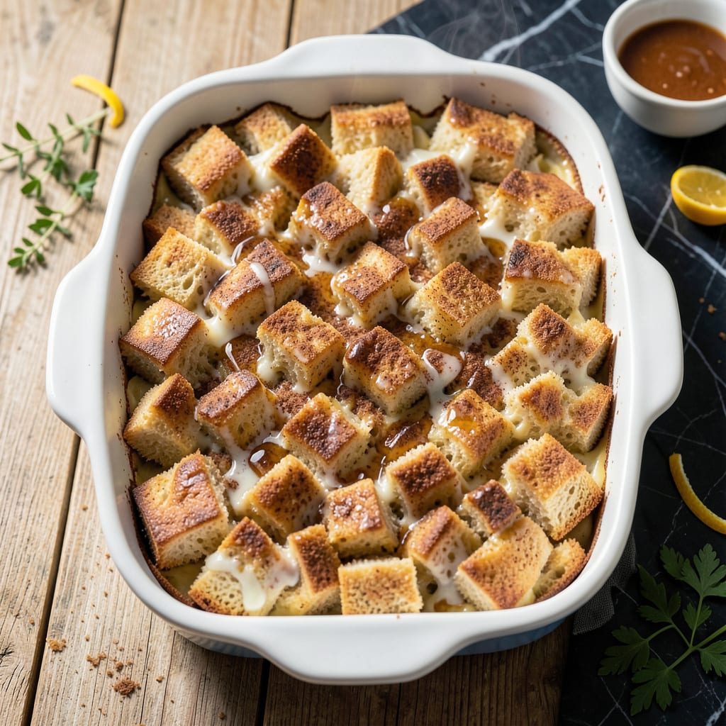 Visual representation of Fat Free Bread Pudding Recipe: Cinnamon Infused Custard Delight