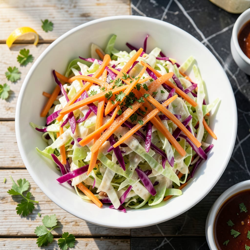 Complete fat free coleslaw recipe overview image