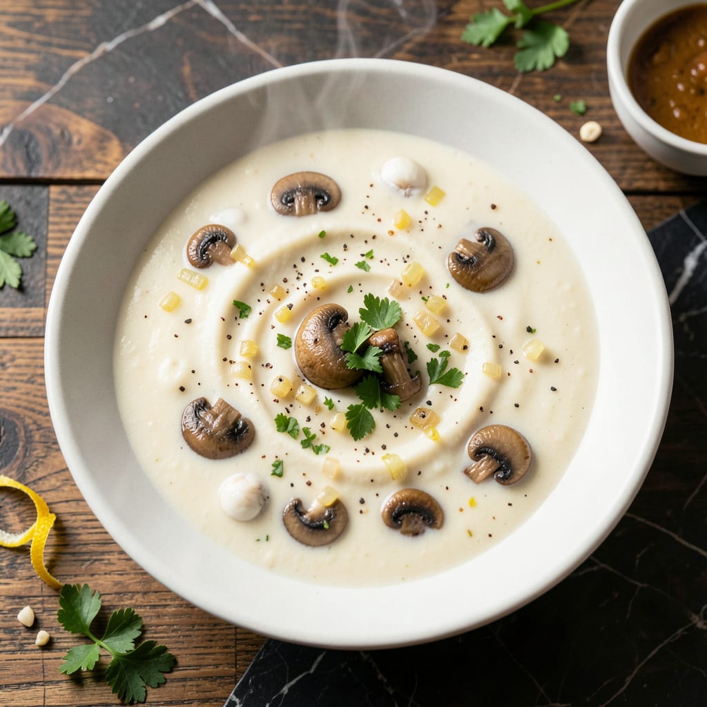 Fat Free Cream of Mushroom Soup Recipe: Velvety Smooth Without the Cream illustration with key details