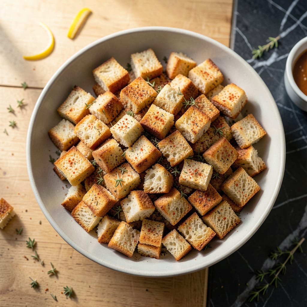 Fat Free Croutons Recipe: Oven Toasted Crunch Without the Guilt illustration with key details
