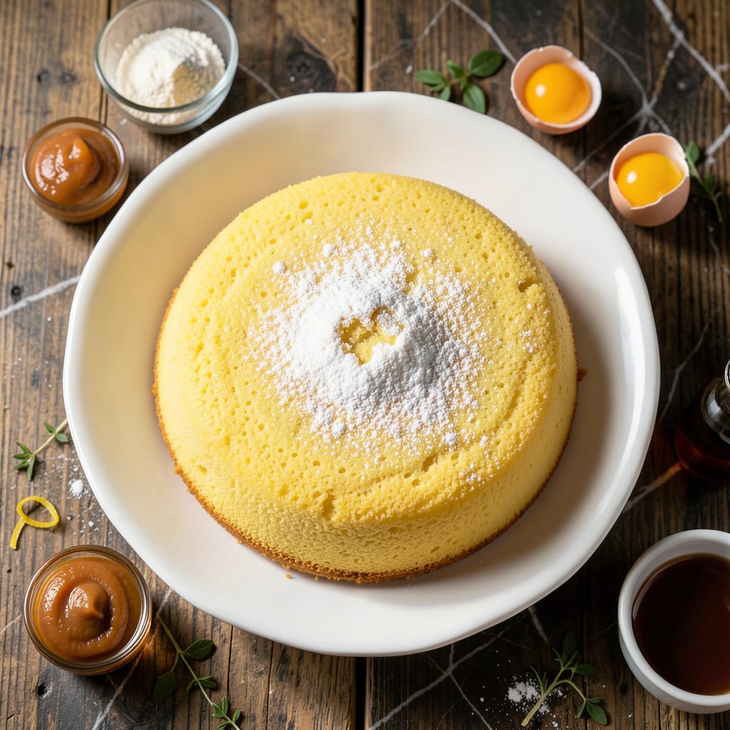 Fat Free Yellow Cake Recipe: Moist Crumb Without the Butter illustration with key details