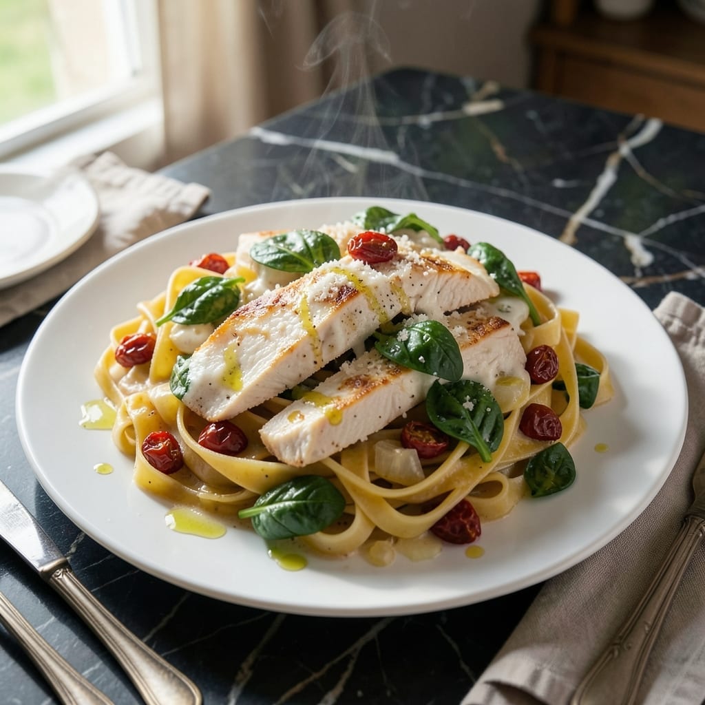 Tuscan Chicken Pasta Crock Pot Recipe: Sun-Dried Tomato and Spinach Infusion