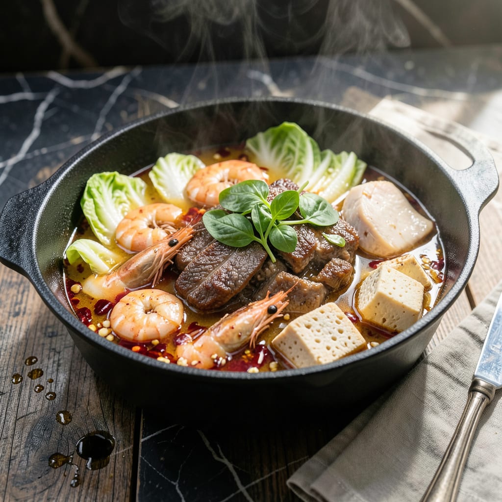 Fire Pot Recipe: Spicy Broth With Customizable Ingredients illustration with key details