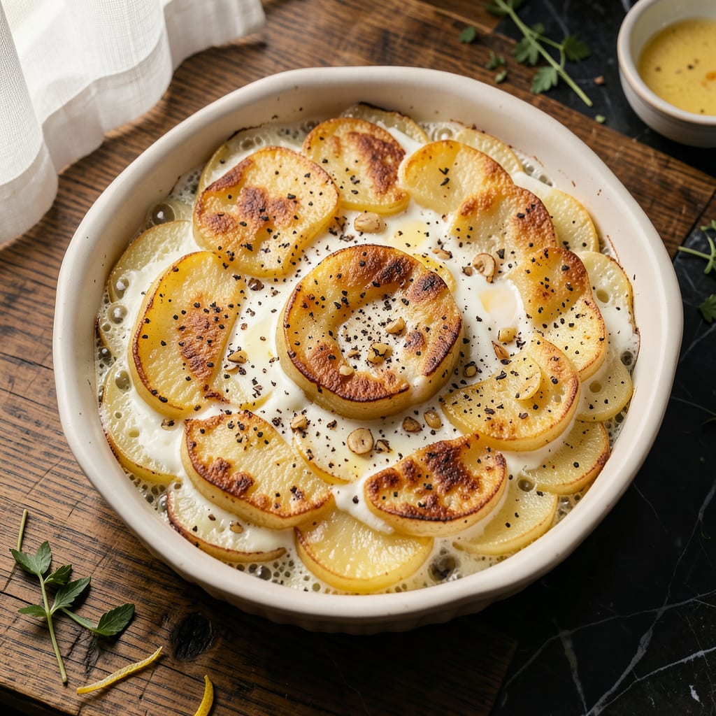Good Scalloped Potatoes Recipe: Creamy Layers with Golden Crust illustration with key details
