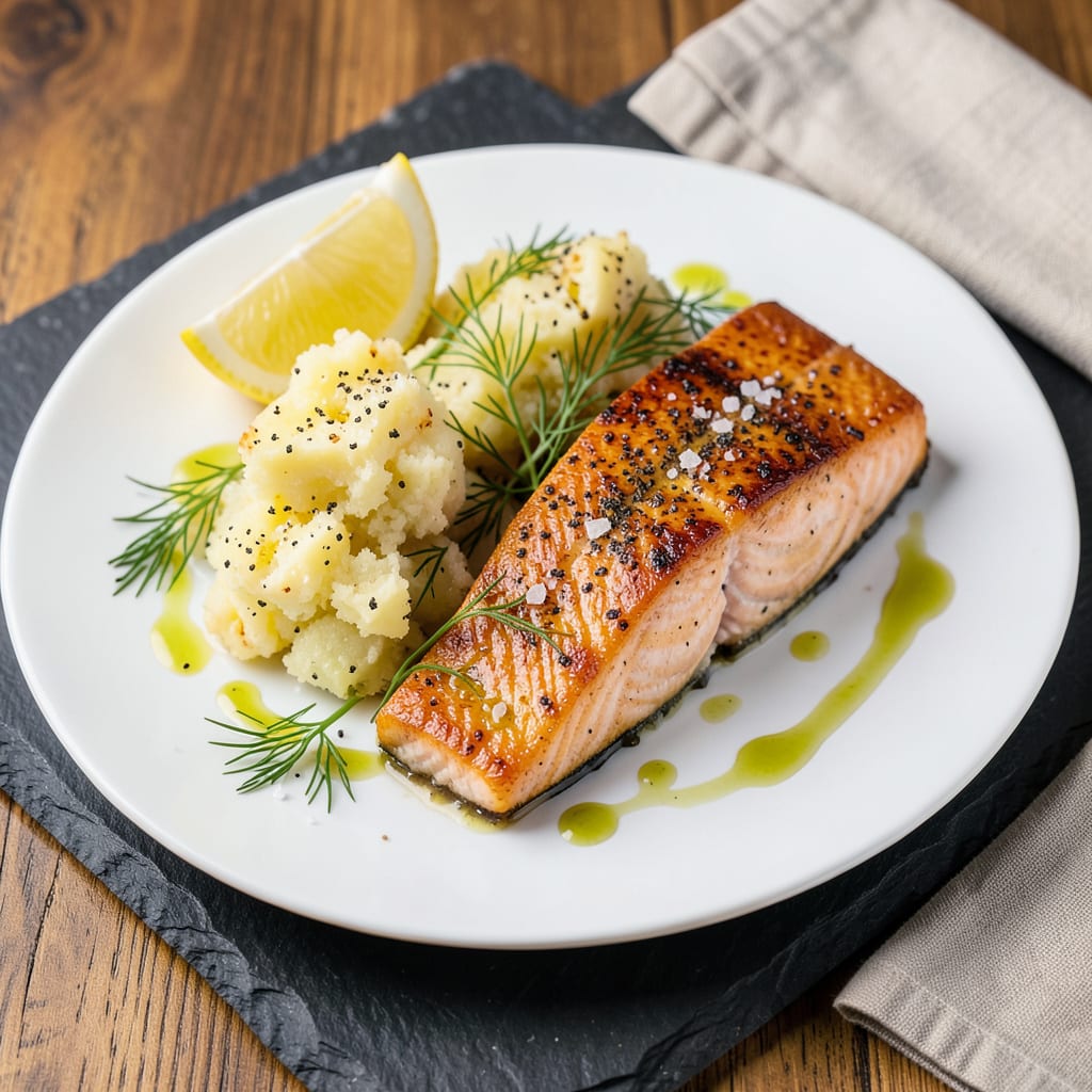 Gordon Ramsay's Crispy Salmon With Crushed Potatoes Recipe: Restaurant Quality in 30 Minutes illustration with key details