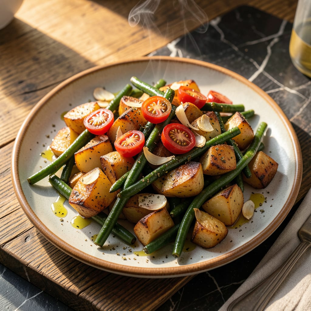 Complete Green Beans, Potatoes, and Tomatoes Recipe: Mediterranean Style One Pan Feast overview image