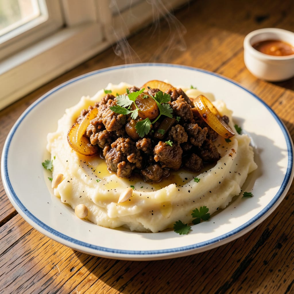 Ground Beef and Mashed Potatoes Recipe: Hearty Comfort in One Bowl illustration with key details
