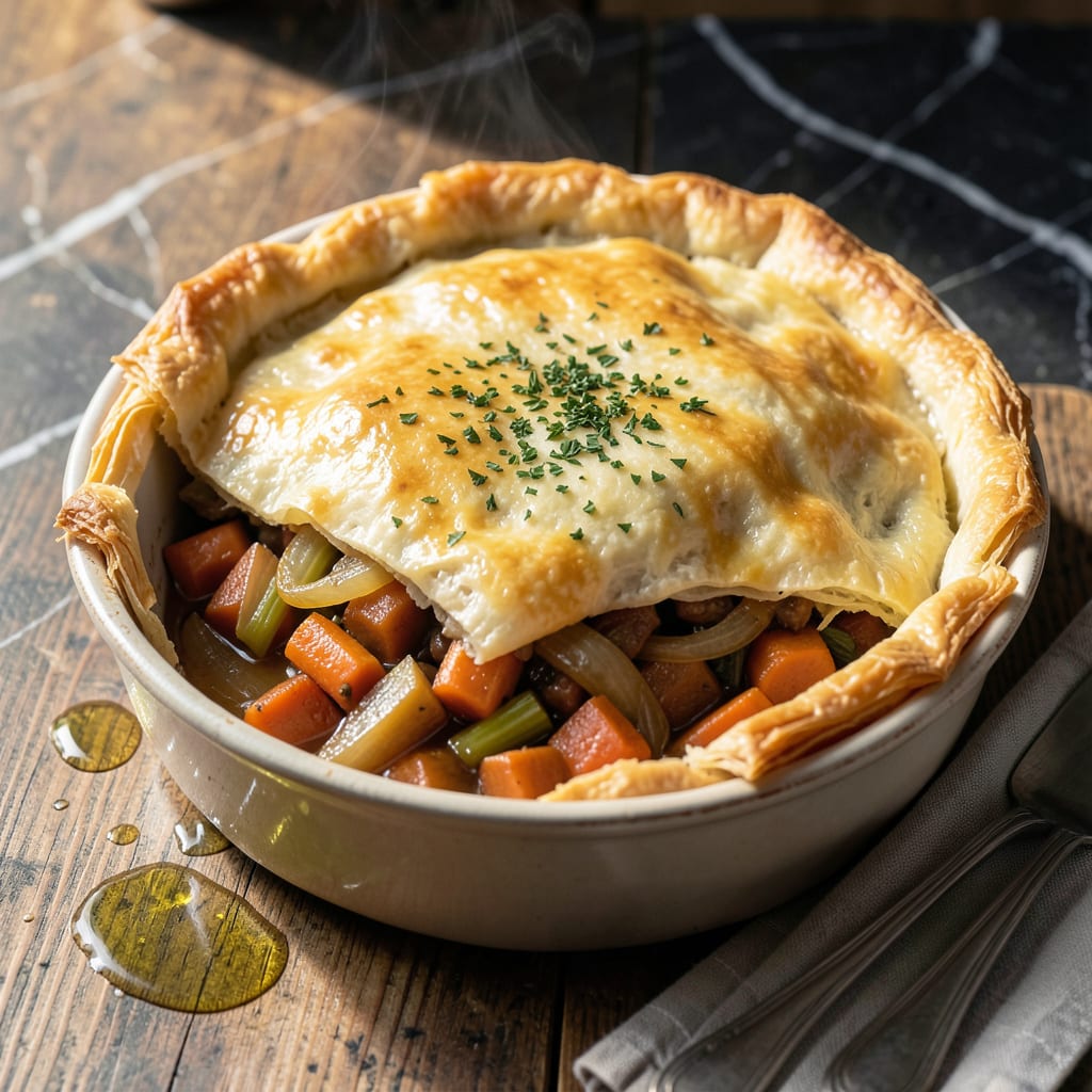 Visual representation of Healthier Pot Pie Recipe: Lighter Crust With Savory Filling