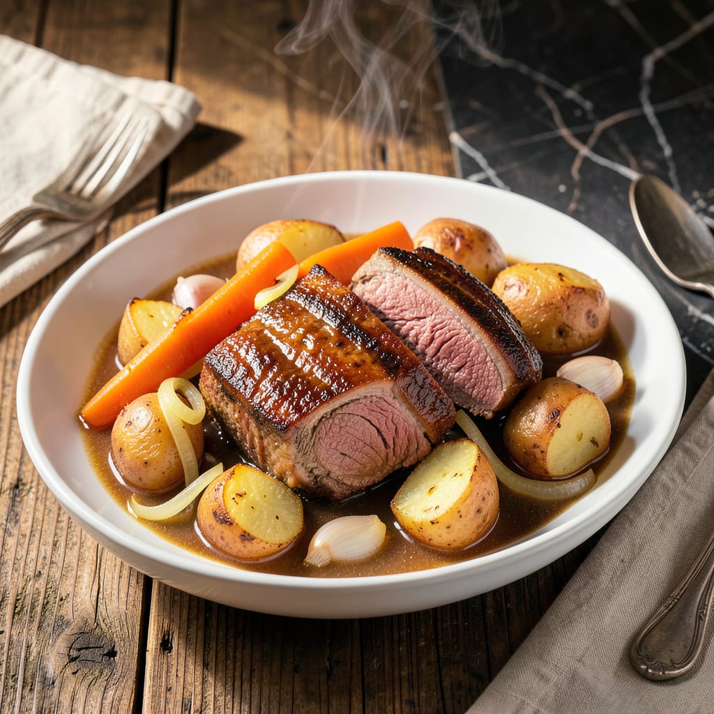 Healthy Pot Roast Crock Pot Recipe: Herb Infused Slow Cooked Richness illustration with key details
