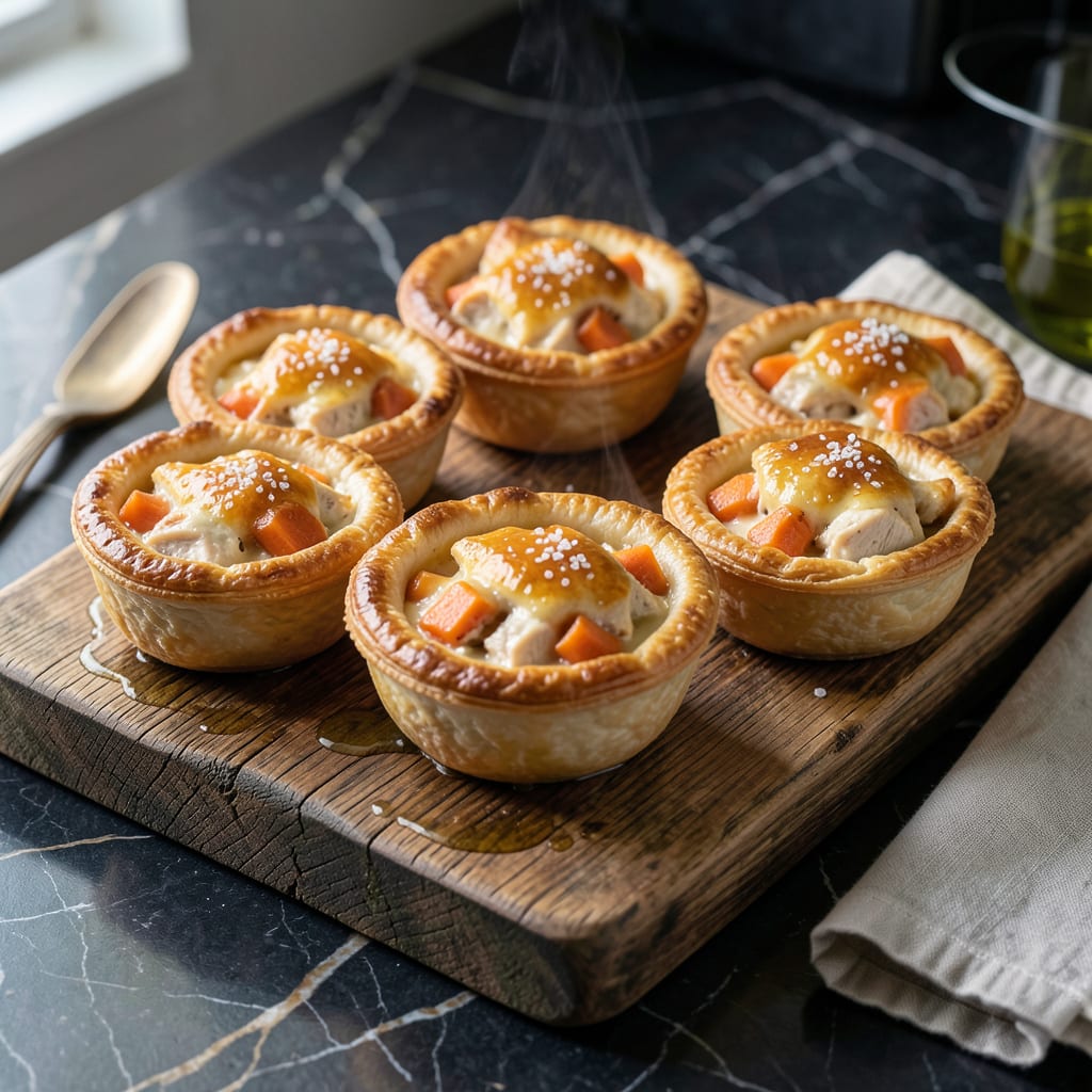 Homemade Mini Pot Pie Recipe: Buttery Crust Over Savory Bites illustration with key details