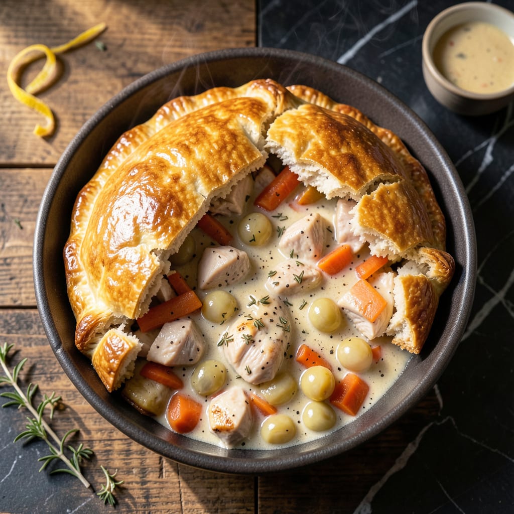 Homemade Pot Pie Recipe: Buttery Crust With Hearty Savory Filling illustration with key details