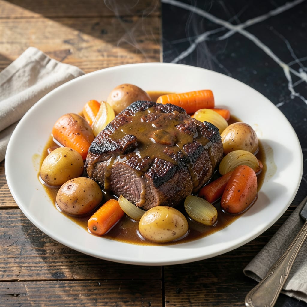 Instant Pot Aura Pot Roast Recipe: Hands Off Slow Cooked Savory Richness illustration with key details