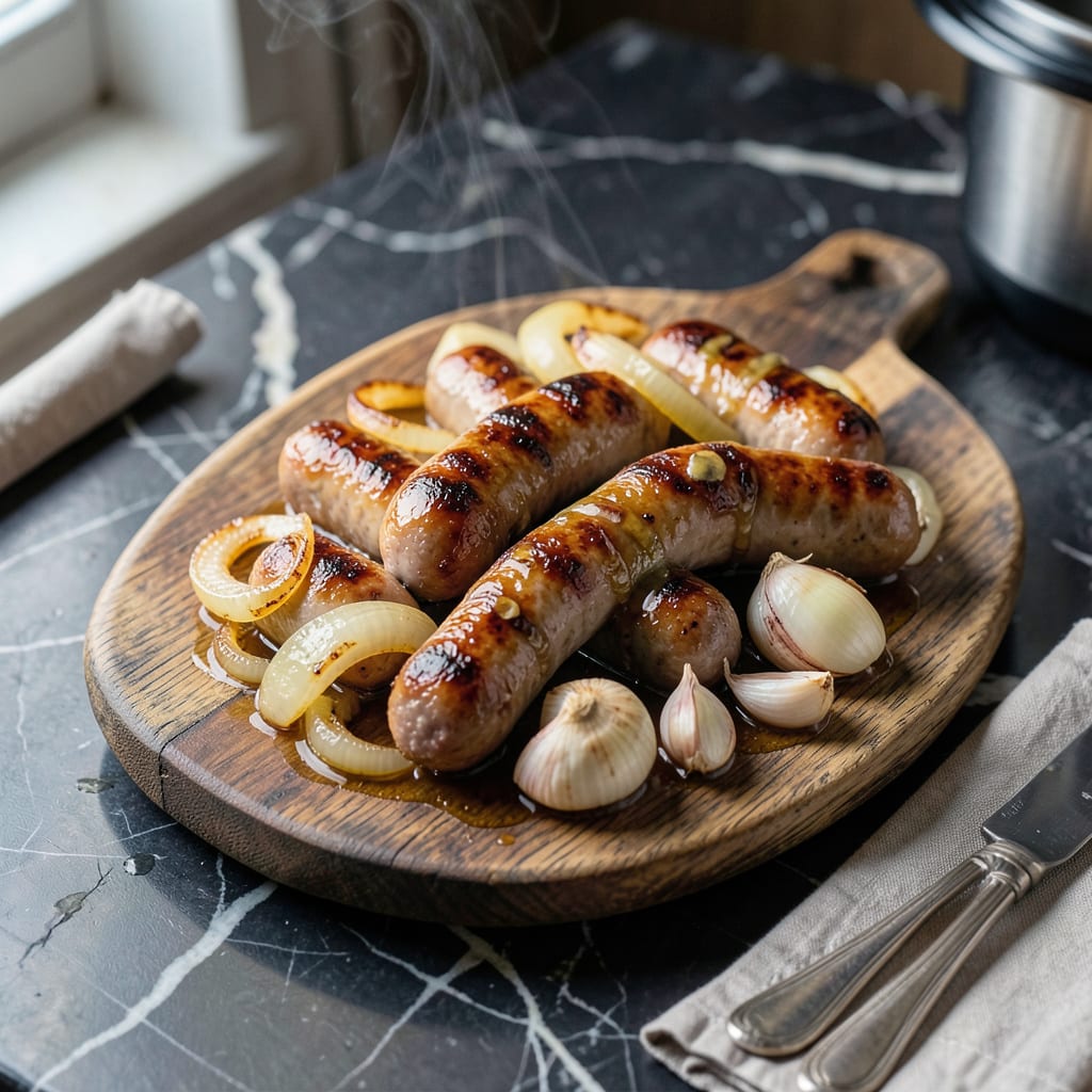 Instant Pot Bratwurst Recipe: Beer Braised Sausages with Caramelized Onions example with annotations