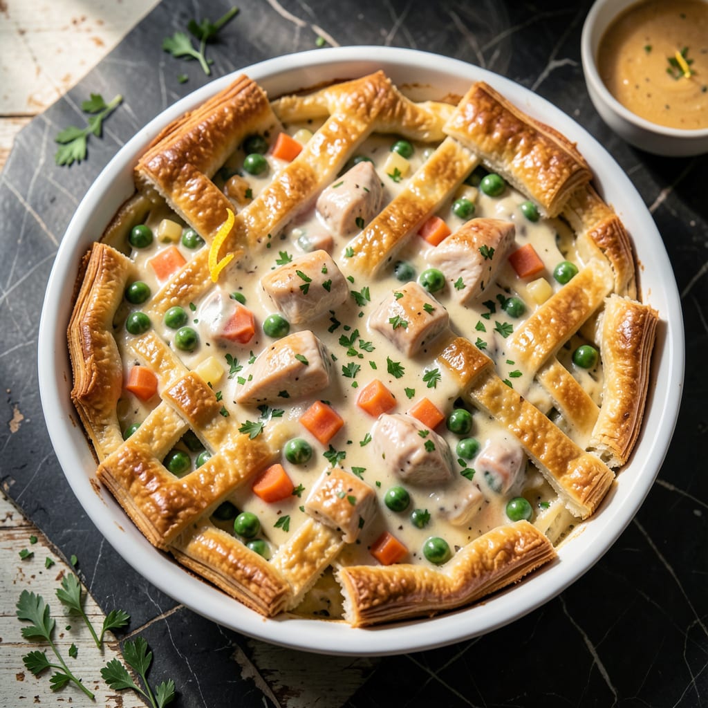Instant Pot Chicken Pot Pie Casserole Recipe: One Pot Flaky Crust Comfort illustration with key details