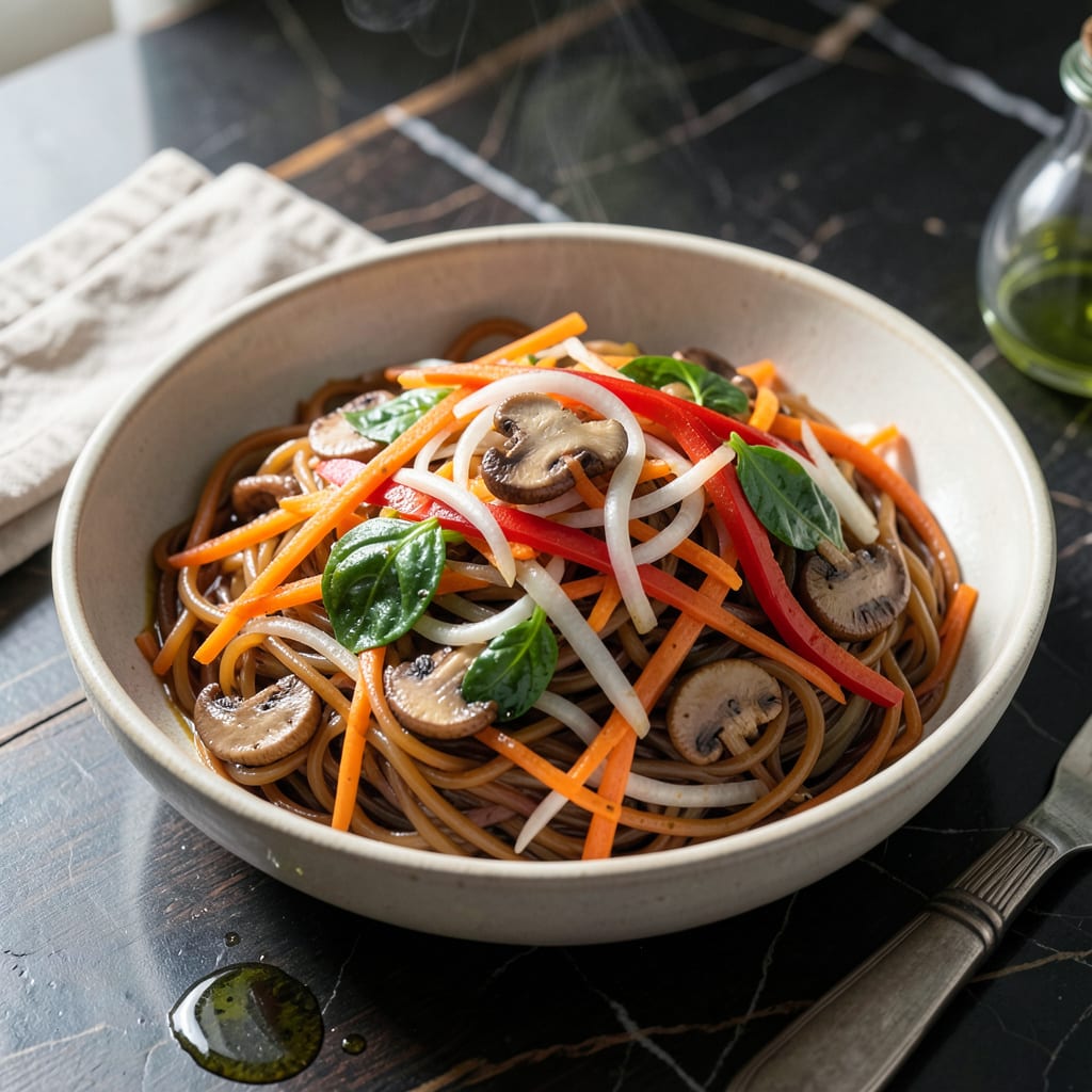 Visual representation of Instant Pot Japchae Recipe: Chewy Noodles With Toasted Veggies