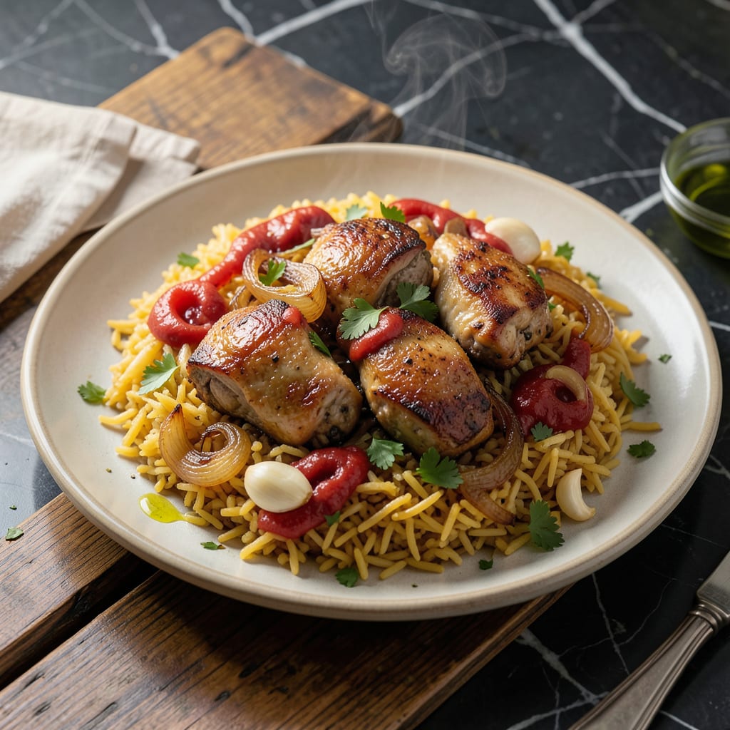 Instant Pot Kabsa Recipe: Spiced Rice and Meat One Pot Masterpiece illustration with key details