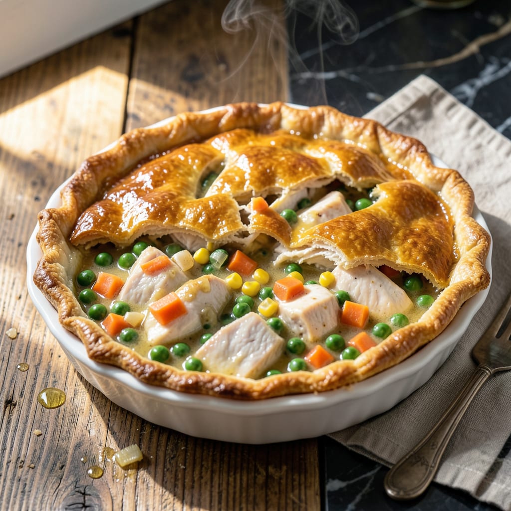 Instant Pot Pot Pie Recipe: Flaky Crust and Savory Filling in One Pot illustration with key details