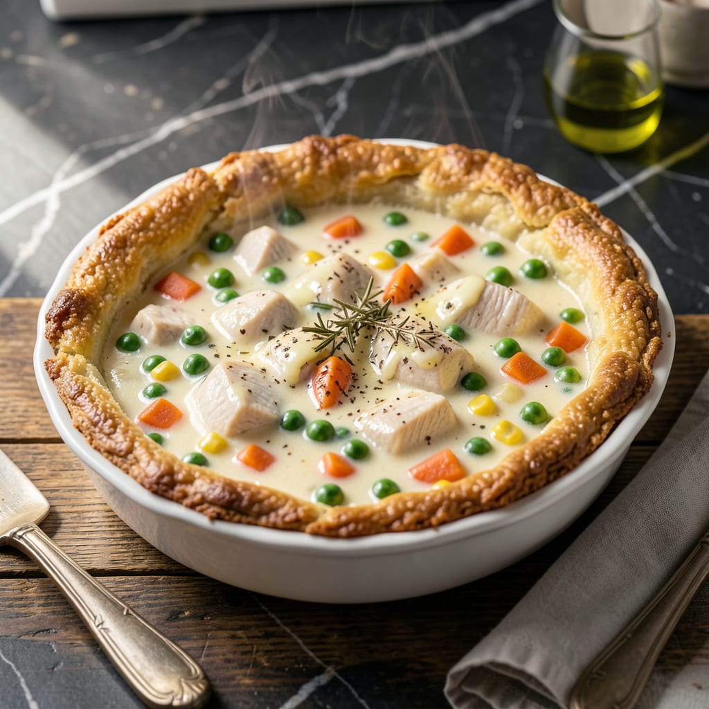 Keto Pot Pie Recipe: Low Carb Comfort With Flaky Almond Crust illustration with key details