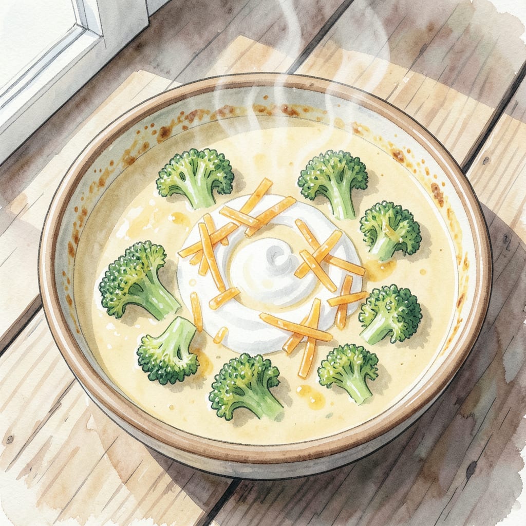 kneaders broccoli cheddar soup recipe example with annotations