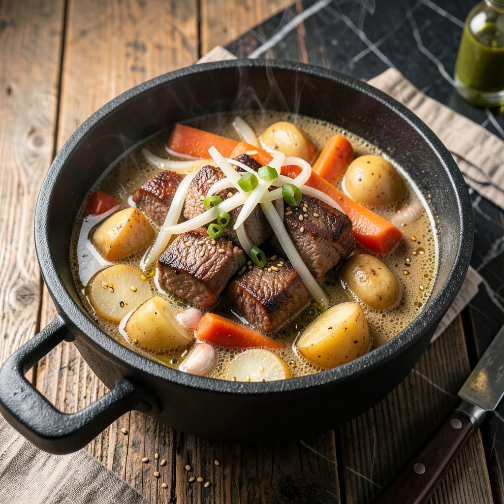 Korean Pot Recipe: Spicy Stew With Tender Meat and Vegetables detailed visual guide