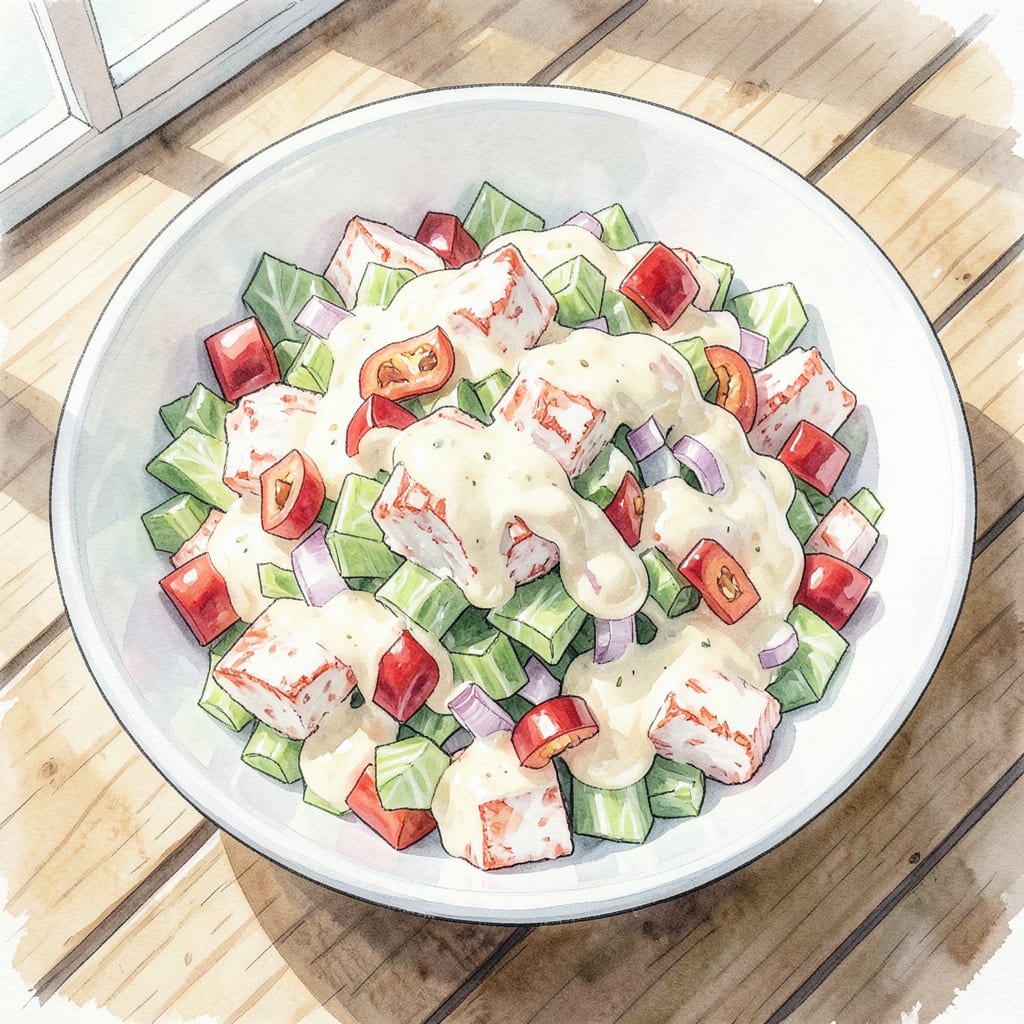 Visual representation of kroger kickin crab salad recipe