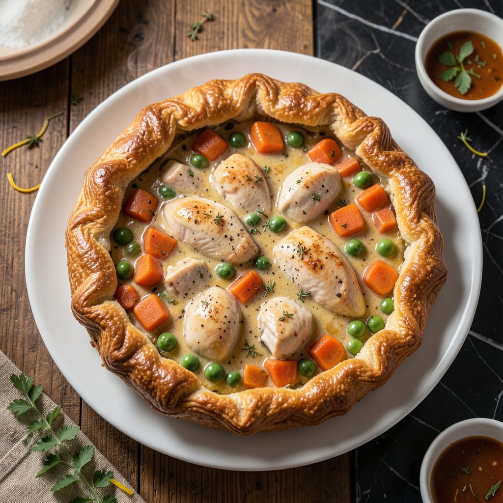Large Pot Pie Recipe: Flaky Crust With Hearty Chicken and Veggies example with annotations