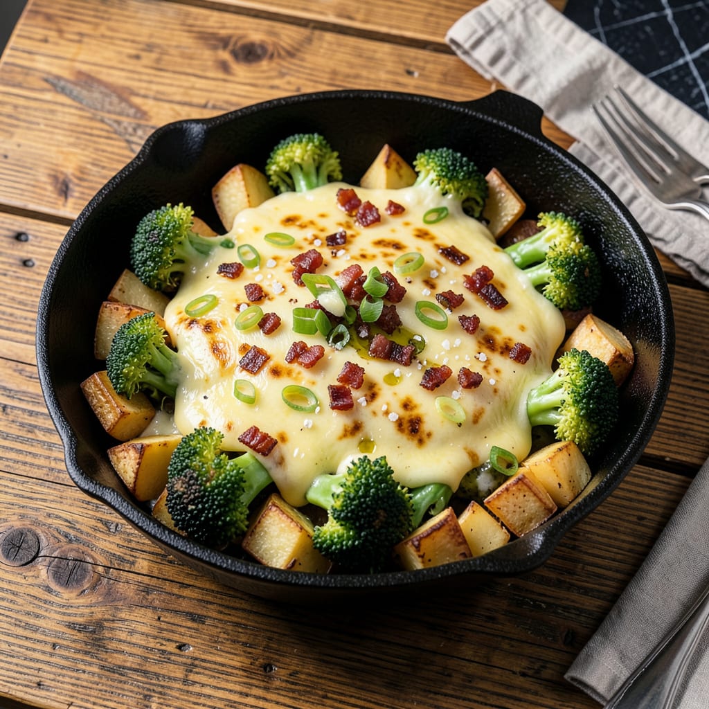 Visual representation of Loaded Broccoli Potato Pan Recipe: Cheesy One Dish Comfort in 40 Minutes