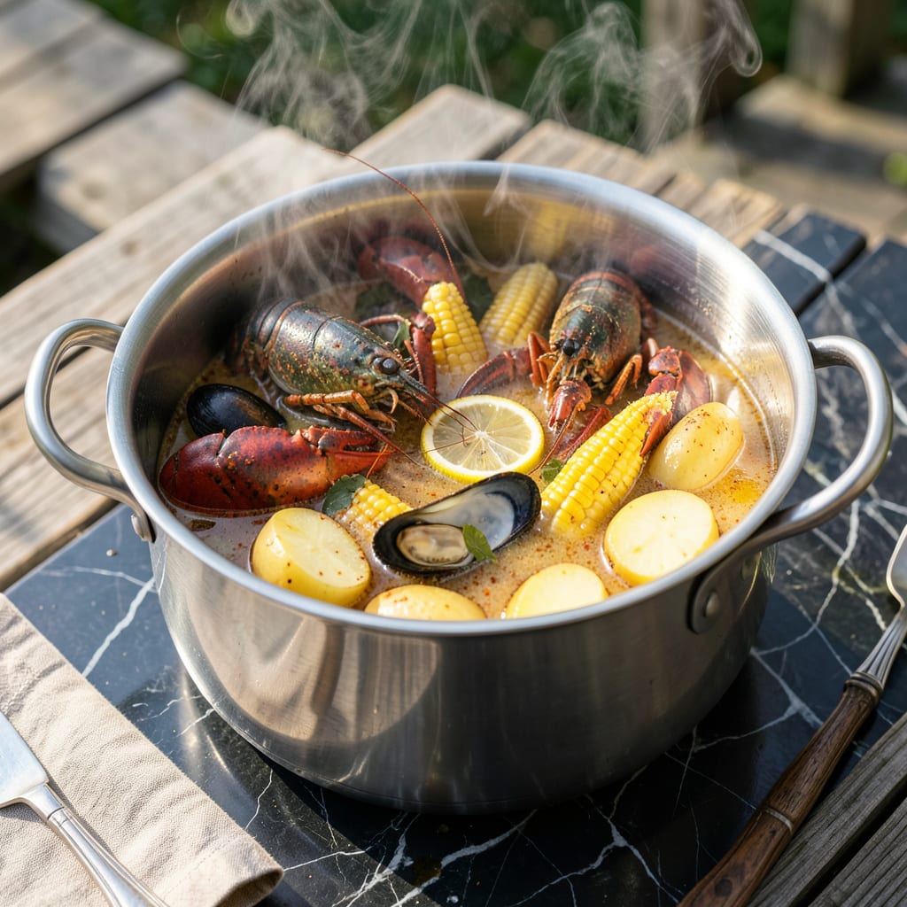 Visual representation of Lobster Steam Pot Recipe: New England Style Seafood Boil