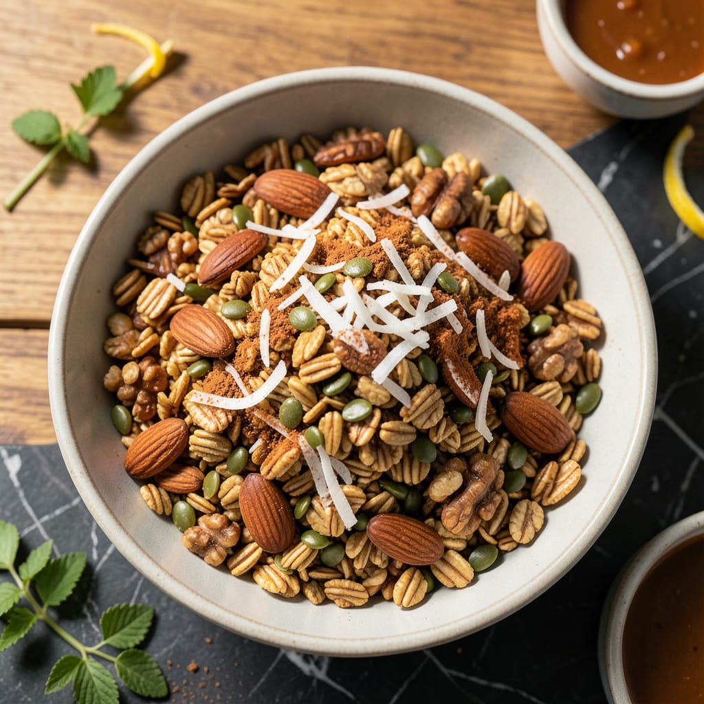 low fat and sugar granola recipe illustration with key details