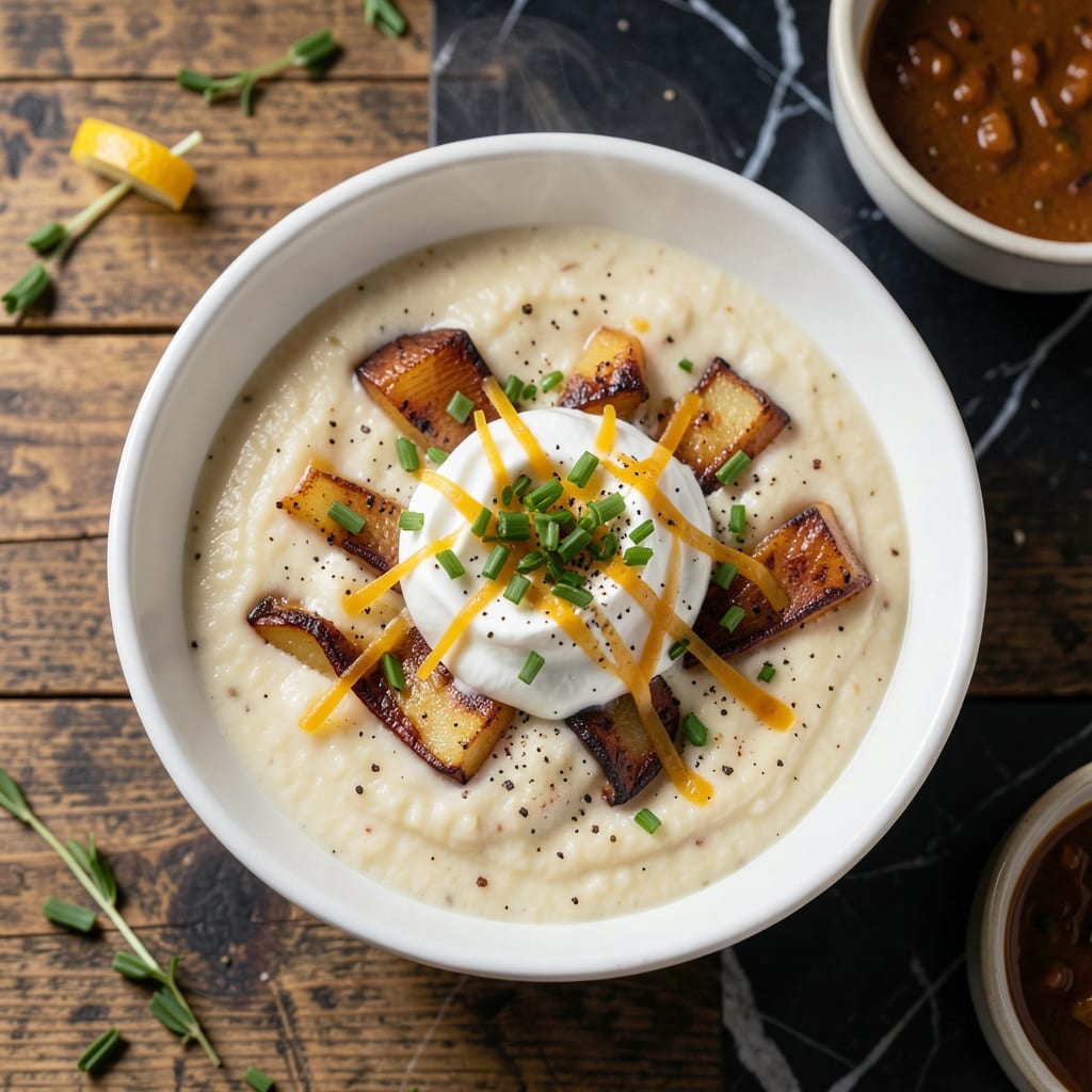 Low Fat Baked Potato Soup Recipe: Creamy Comfort Without the Guilt illustration with key details