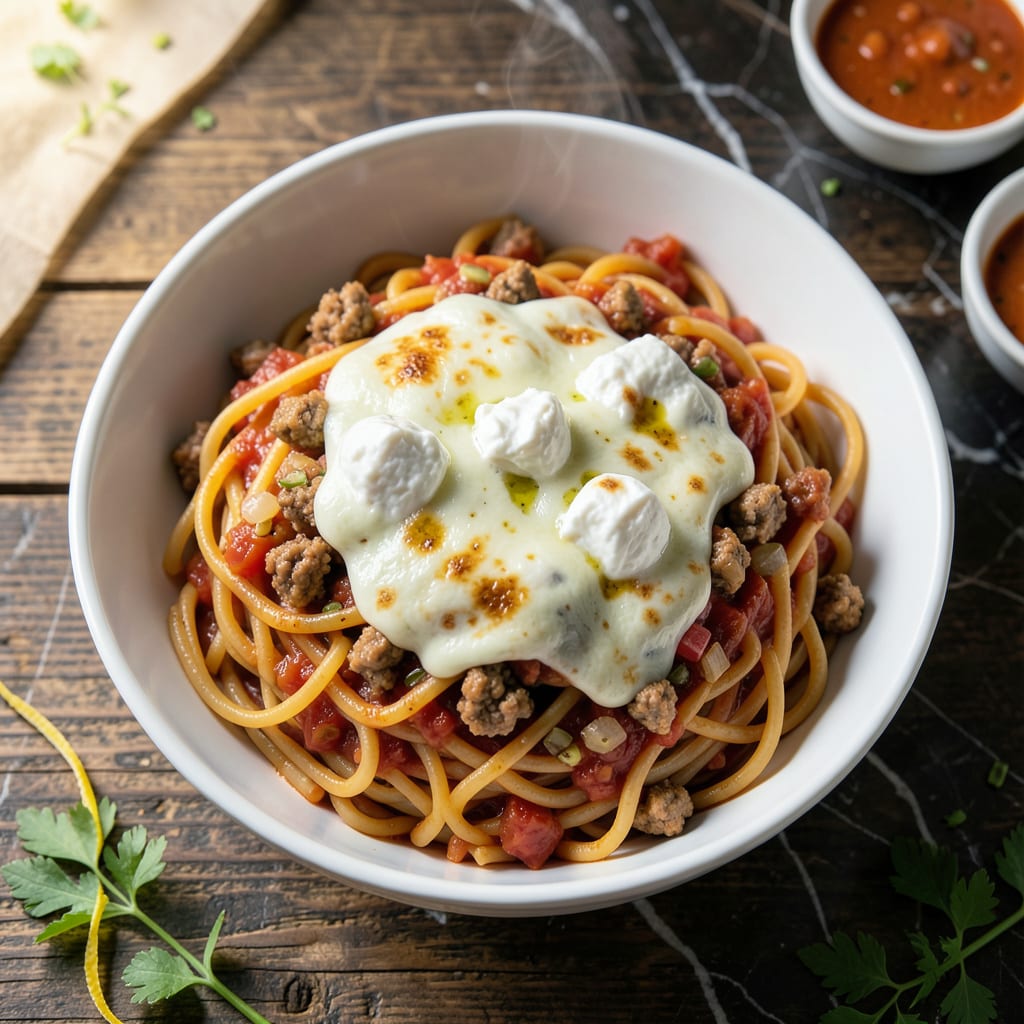 Low Fat Baked Spaghetti Recipe: Cheesy Goodness Without the Guilt illustration with key details