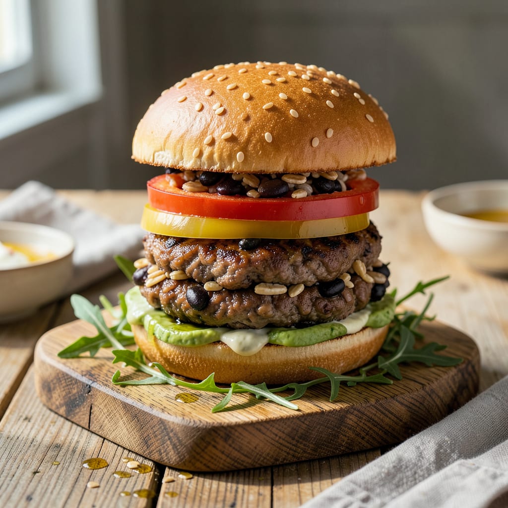 Visual representation of low fat bean burger recipe