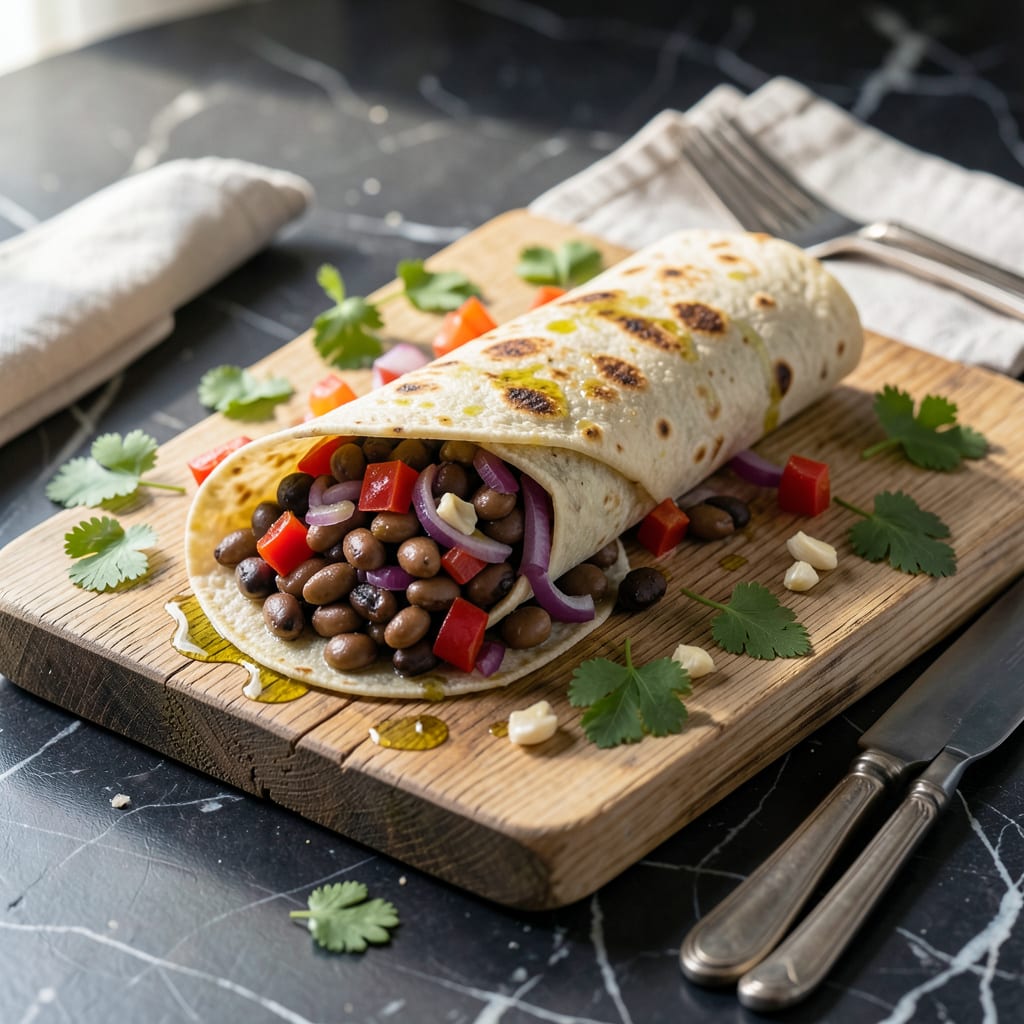Low Fat Bean Burrito Recipe: Spiced Fillings in a Light Wrap example with annotations