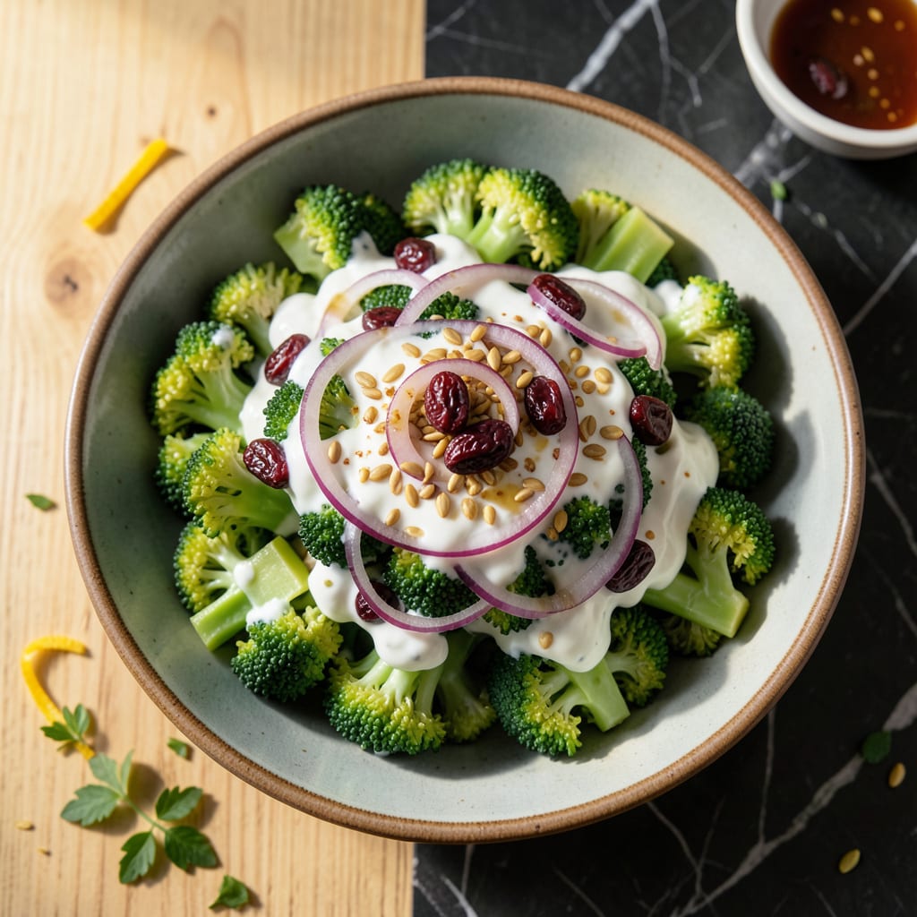 Low Fat Broccoli Salad Recipe: Tangy Yogurt Dressing With Crunch