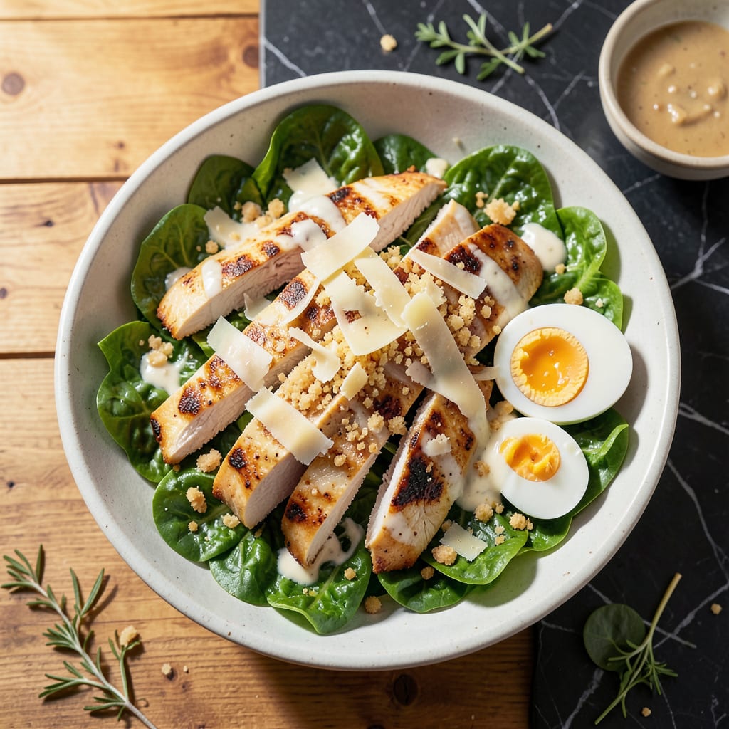 Low Fat Chicken Caesar Salad Recipe: Parmesan Crusted Chicken With Light Dressing detailed visual guide