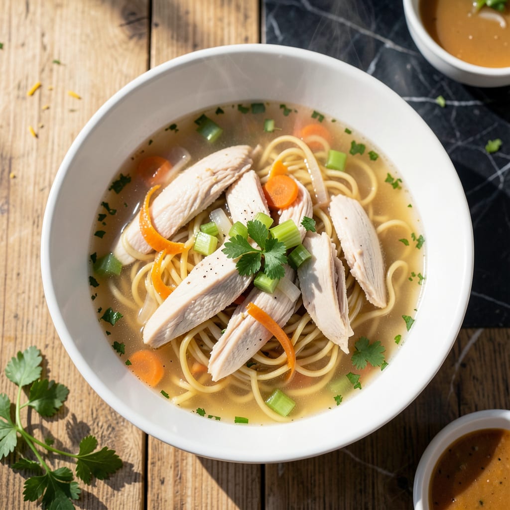 Low Fat Chicken Noodle Soup Recipe: Light Yet Satisfying Bowl example with annotations