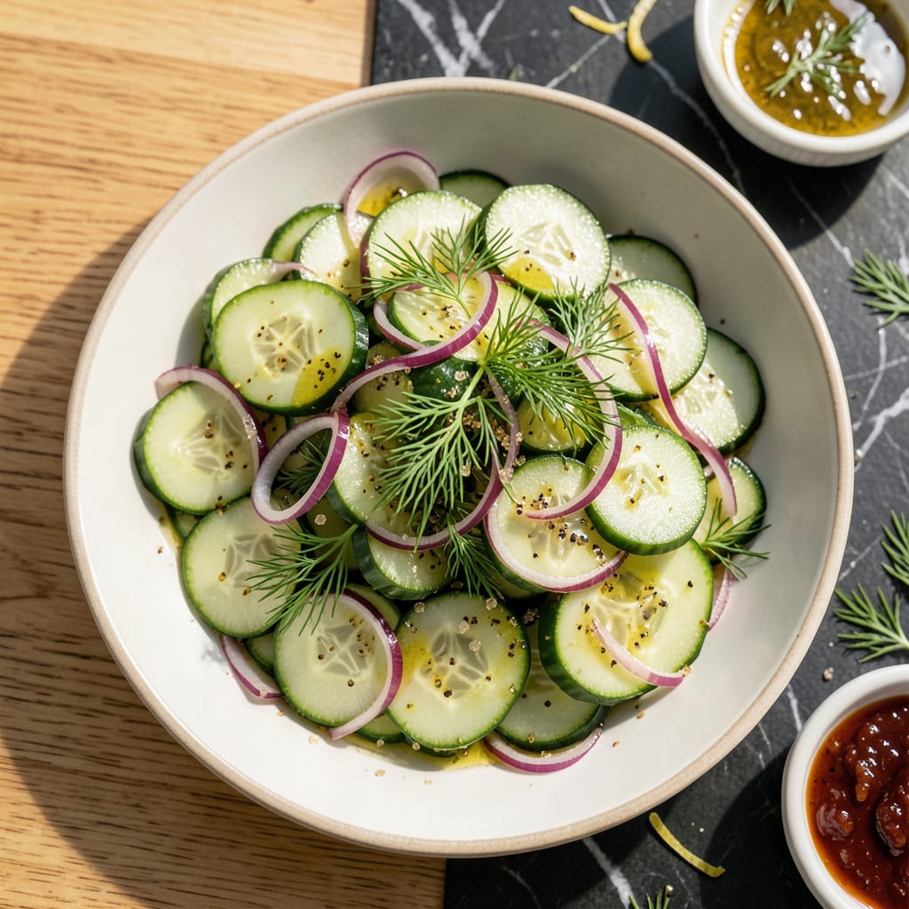 Low Fat Cucumber Salad Recipe: Tangy Dill and Onion Refreshment