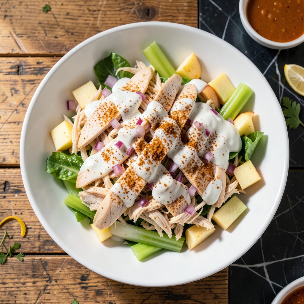 Complete low fat curry chicken salad recipe overview image