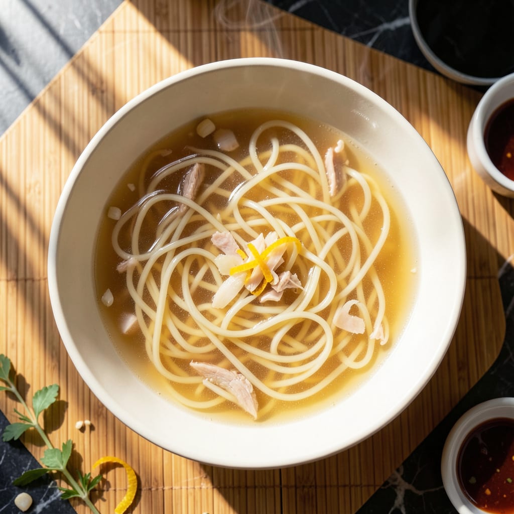 low fat egg drop soup recipe illustration with key details