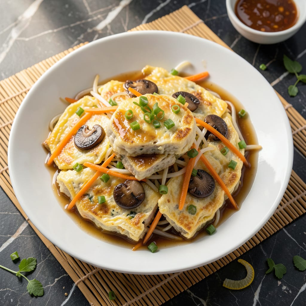 Low Fat Egg Foo Young Recipe: Light and Fluffy Chinese Omelette example with annotations